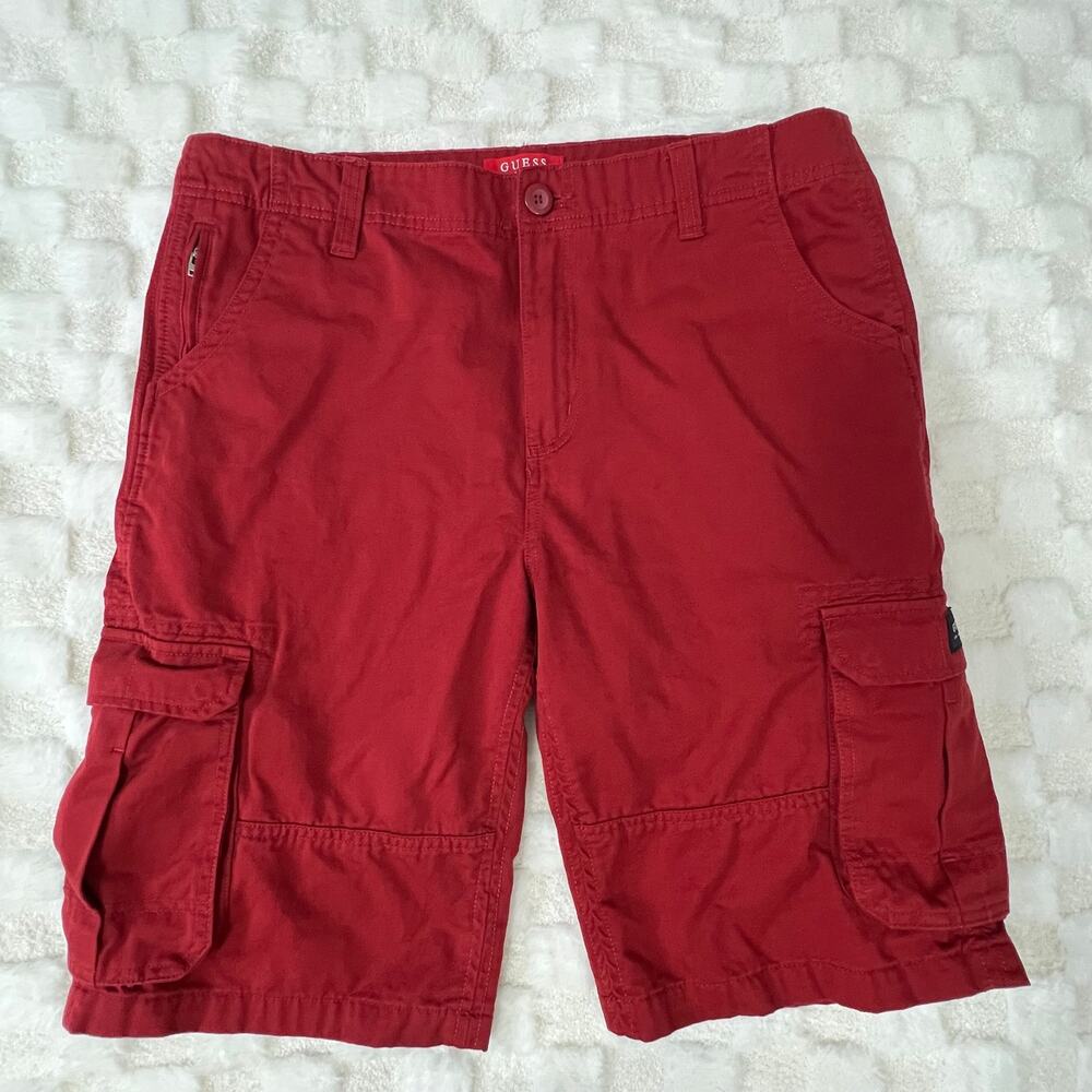 Guess Cargo Shorts Mens Size 36 Red Cotton Utility Pockets